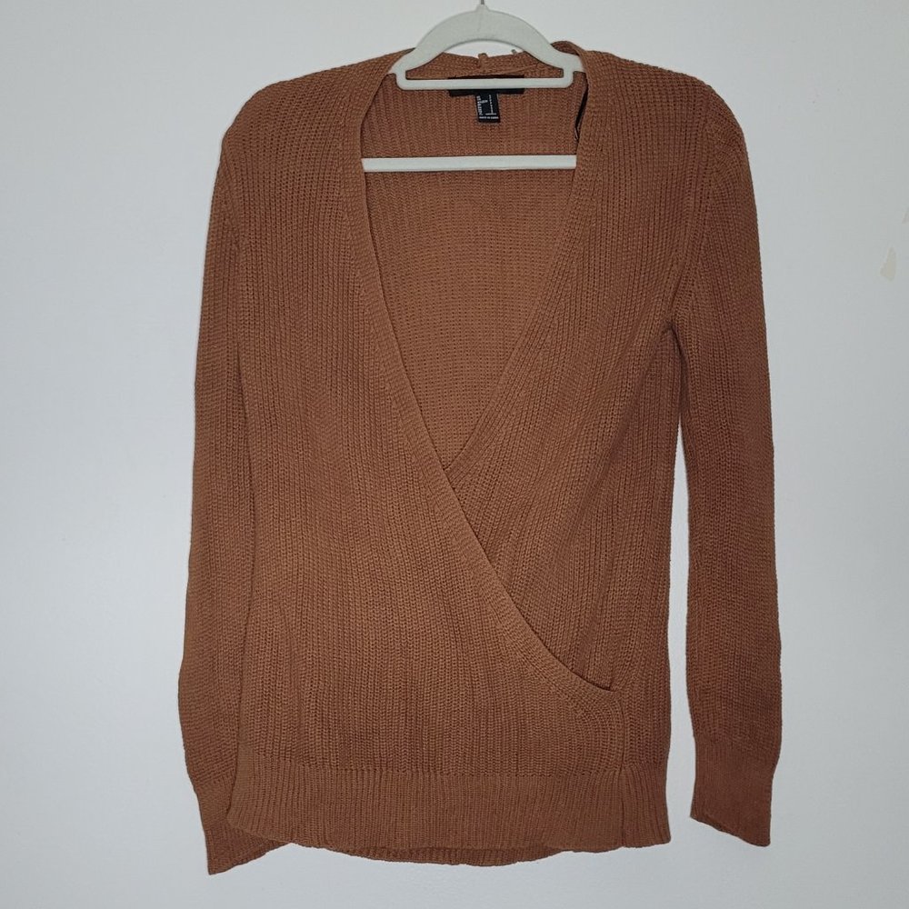 Forever 21 Sweater Womens Small Brown Faux Wrap V-Neck Casual Autumn - Picture 1 of 9